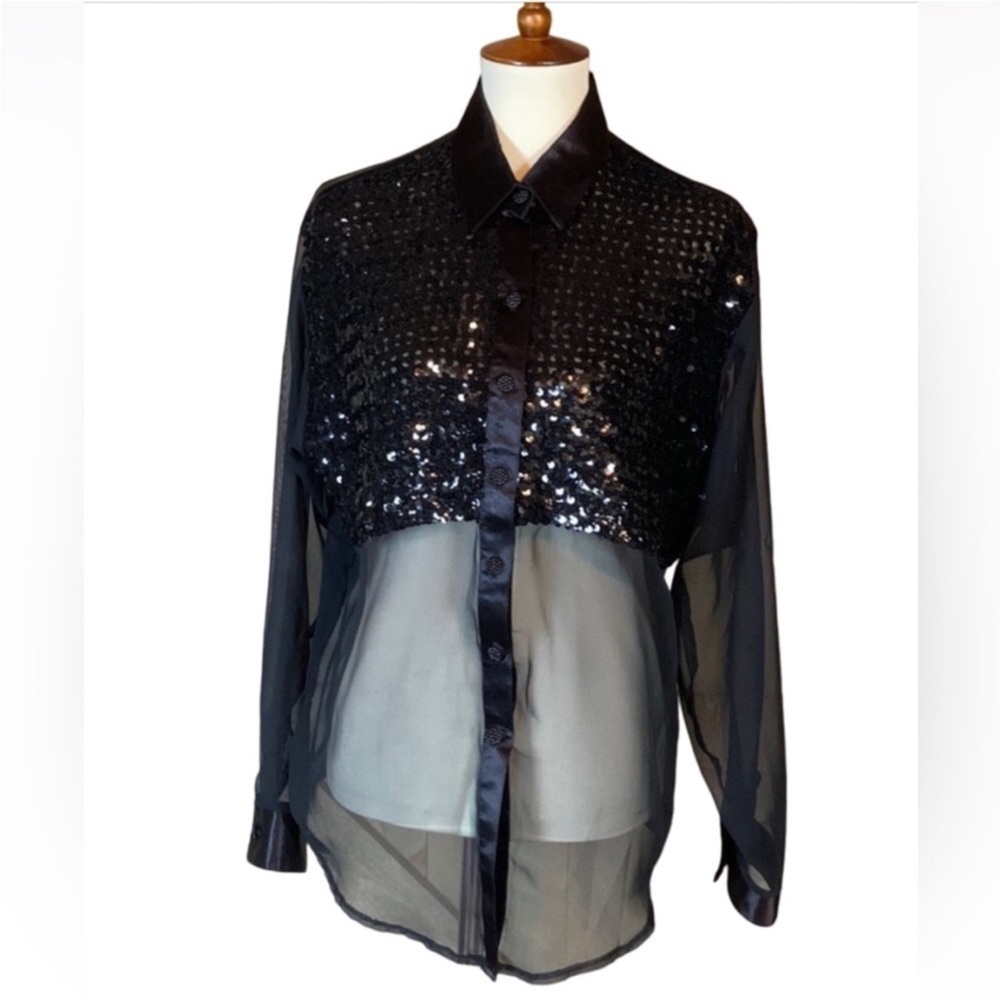 Vintage Panhandle Slim sheer black blouse with sequin detail Size Medium